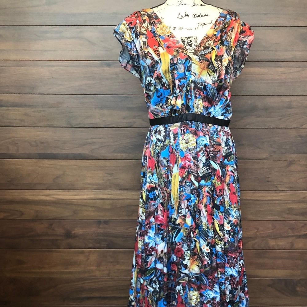 V Neck Floor Length Flutter Sleeve Dress